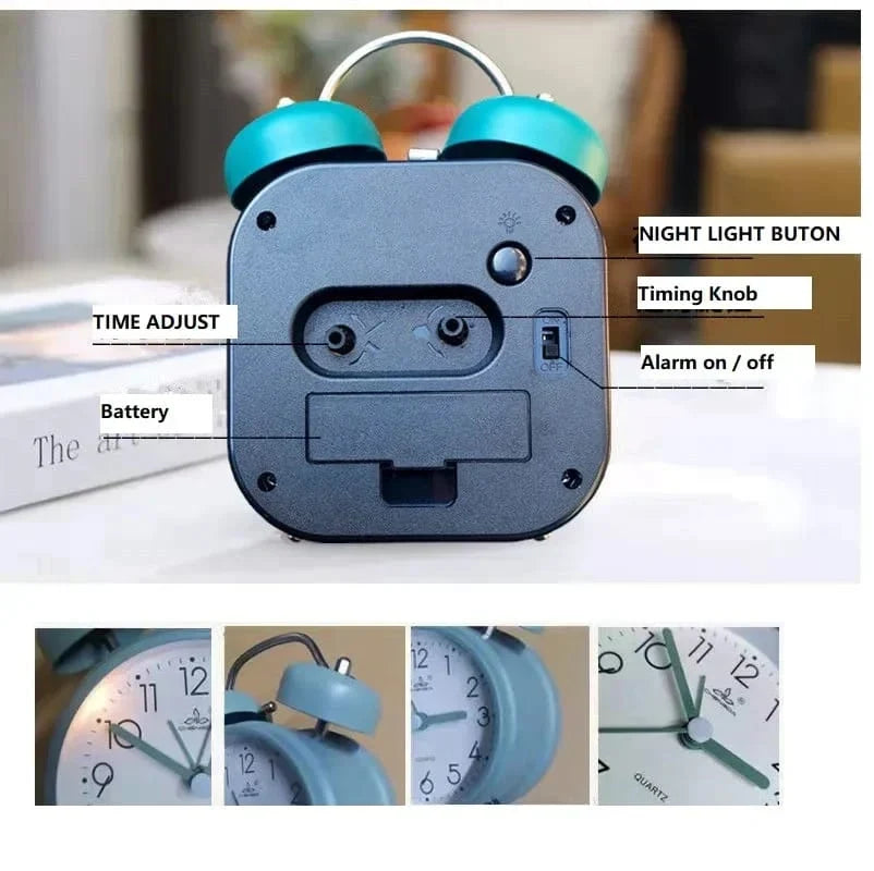 Classic Pastel Alarm Clock Compact Silent Bedside Table Clock