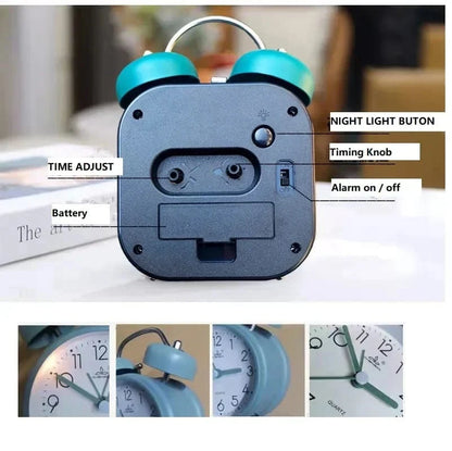 Classic Pastel Alarm Clock Compact Silent Bedside Table Clock