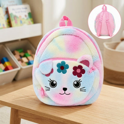 Soft Plush Rainbow Backpack – Colorful Pastel Kids Bag for Everyday Use