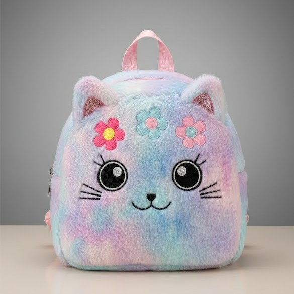 Soft Plush Rainbow Backpack – Colorful Pastel Kids Bag for Everyday Use