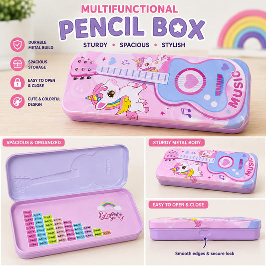 Spacious Metal Pencil Box – Cute Colorful Design for Kids & School