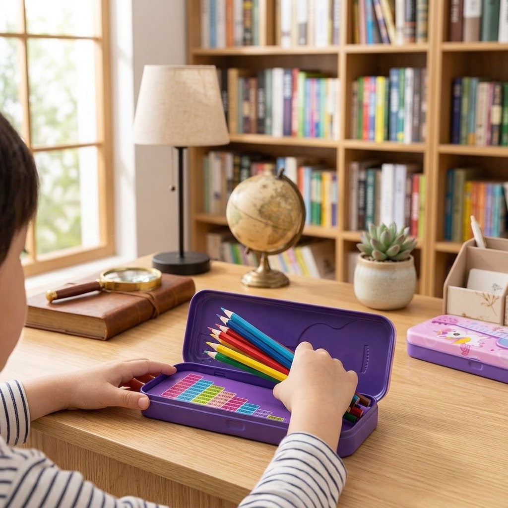 Spacious Metal Pencil Box – Cute Colorful Design for Kids & School