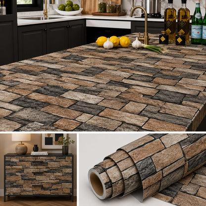 Stone Brick Pattern Wallpaper Roll – Peel Stick (60 × 200cm)
