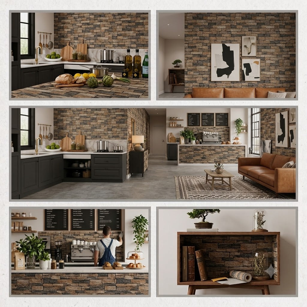 Stone Brick Pattern Wallpaper Roll – Peel Stick (60 × 200cm)