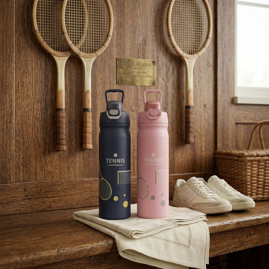 Tennis Print Stainless Steel Bottle – Portable Insulated Sports Thermos with Handle