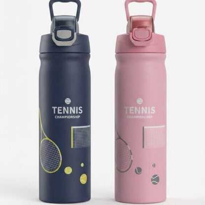 Tennis Print Stainless Steel Bottle – Portable Insulated Sports Thermos with Handle