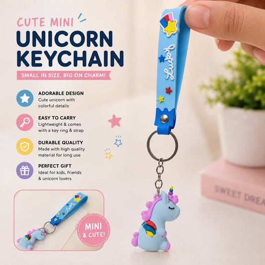 Unicorn Cartoon Keychain 3D Silicone Key Ring For Kids & Teens