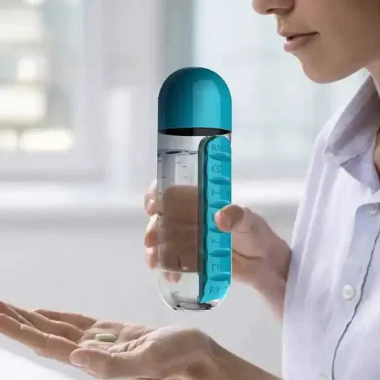 Water Bottle With Built In Pill Box For Medicines, Home and Living 