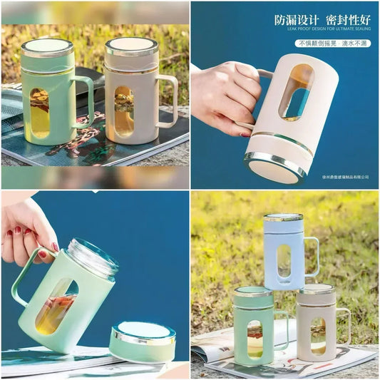 500ml Double Layer Glass Material Plastic Coated Cup