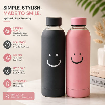 500ML Aesthetic Smile Face Glass Bottle (Random Color)