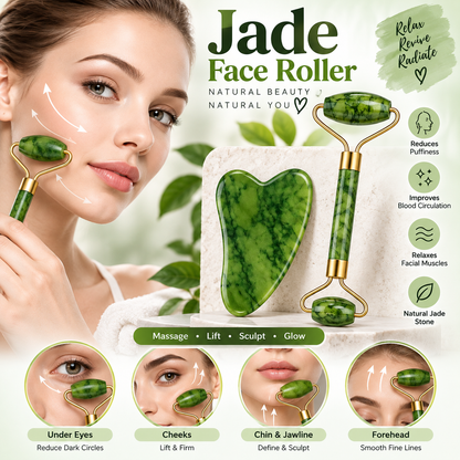 Facial Roller & Gua Sha Set – Jade Stone Skin Tools