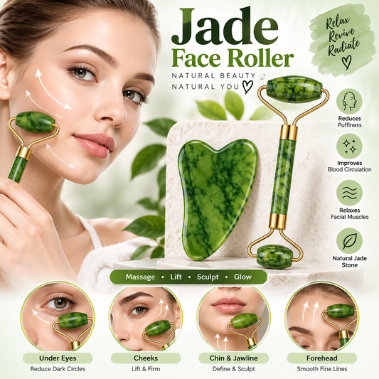 Facial Roller & Gua Sha Set – Jade Stone Skin Tools