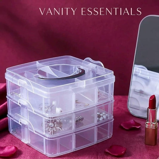 3 Layer 18 Grid Transparent Jewelry Organizer