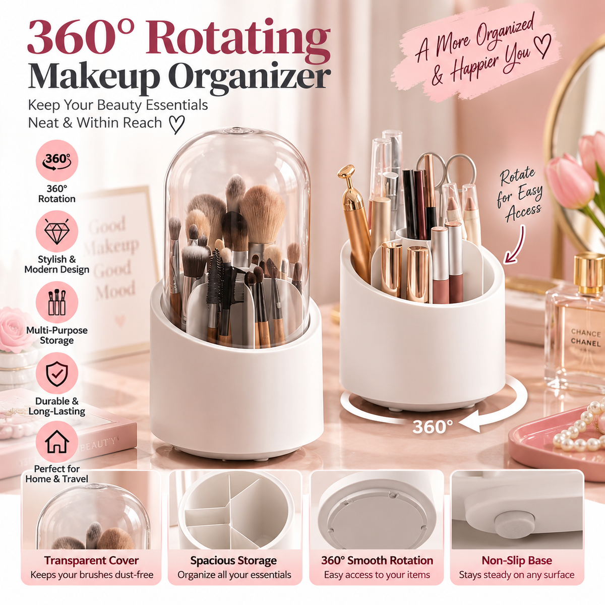 360Rotate Makeup Brush Storage Capsule Shape Box