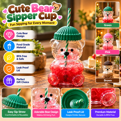 Cute Cartoon Bear Tumbler Stylish Juice & Water Sipper