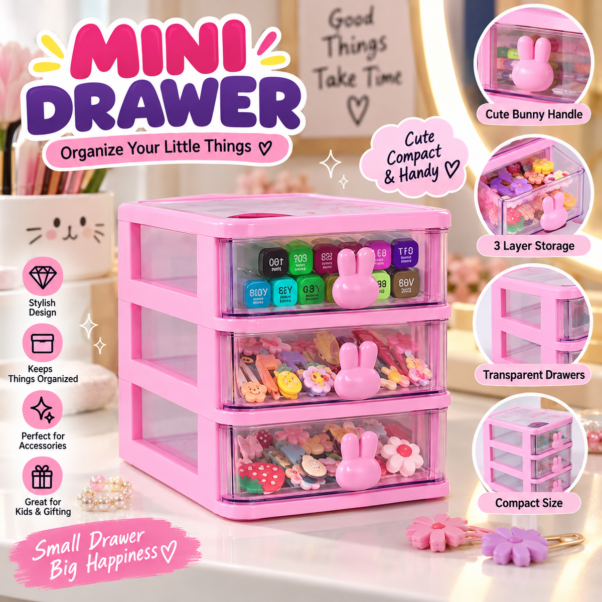 Mini 3-Layer Drawer Organizer – Multi-Purpose Desktop Storage Box