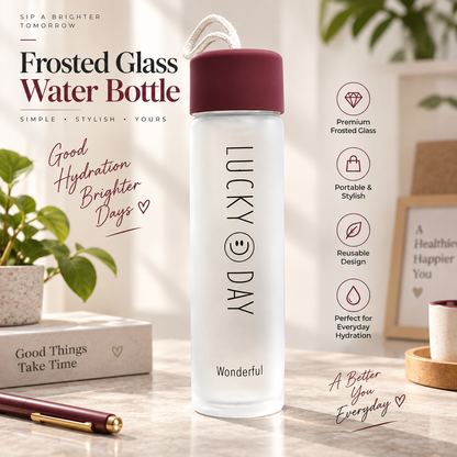 400ML Glass Drinking Bottle Leak Proof Lid & Easy Carry Strap