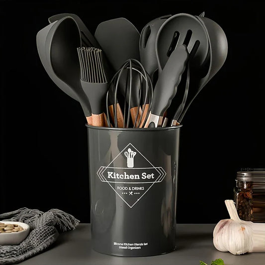12 Piece Wooden & Silicone Kitchen Cooking Set