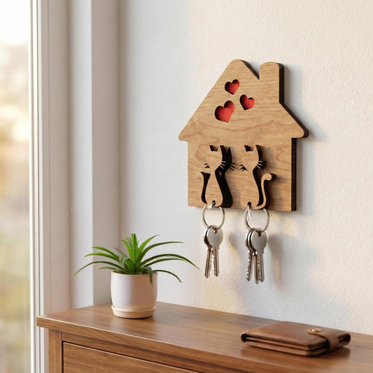 Wall Mounted Cat Wooden Key Holder