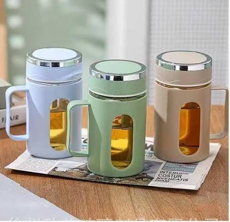 500ml Double Layer Glass Material Plastic Coated Cup