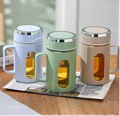 500ml Double Layer Glass Material Plastic Coated Cup