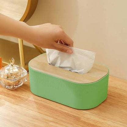 Large Capacity Plastic Tissue Box With Wooden Lid