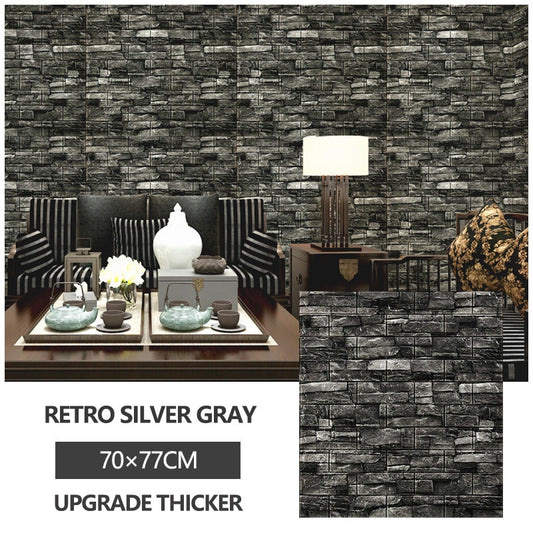 3D Faux Brick Foam Wall Sticker (Silver Gray, 70x77cm)